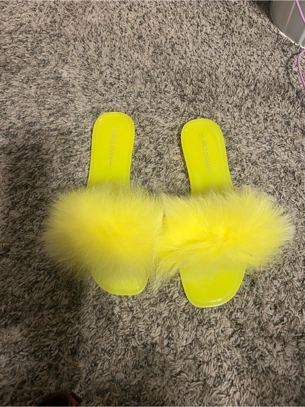 Wild Diva Neon Yellow Fuzzy Slide Slippers 8